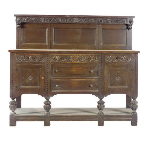 A JACOBEAN REVIVAL WALNUT SIDEBOARD,