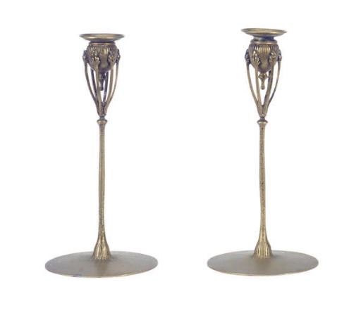 A PAIR OF AMERICAN GILT-BRONZE CANDLESTICKS,