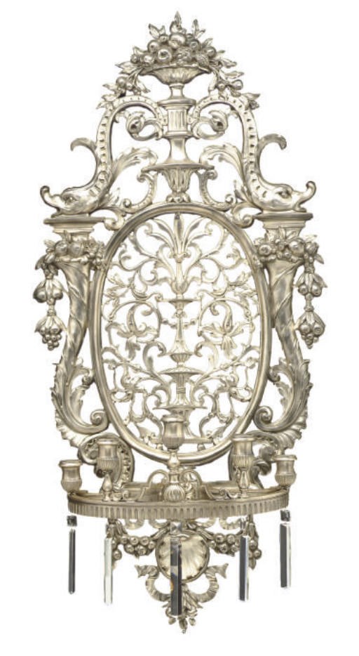 An American silvered-metal and cut glass five-light girandole