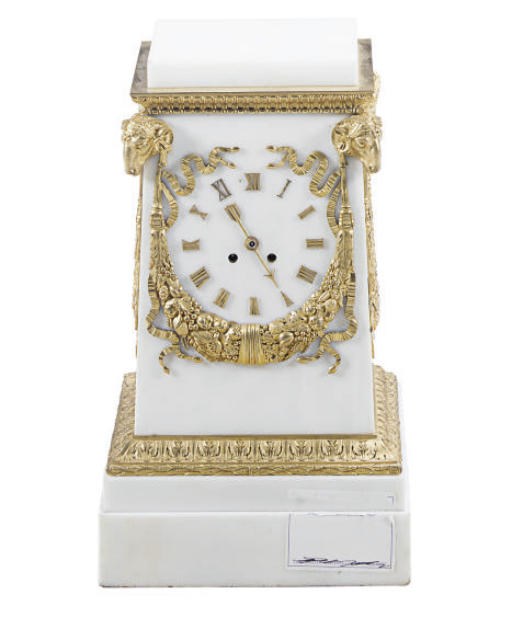 A CONTINENTAL ORMOLU-MOUNTED MARBLE MANTEL CLOCK,