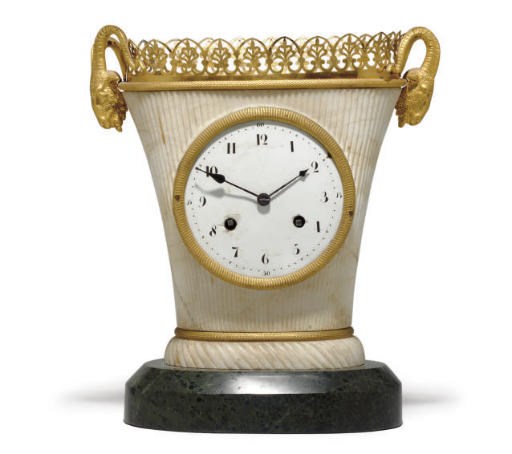 A DIRECTOIRE ORMOLU-MOUNTED WHITE MARBLE CLOCK,