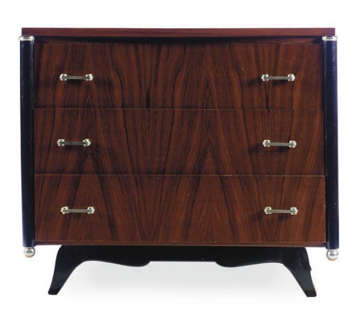 A NICKEL-MOUNTED PALISANDER AND PART-EBONIZED CHEST-OF-DRAWERS,