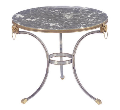 A FRENCH GILT-BRONZE, STEEL AND MARBLE GUERIDON,