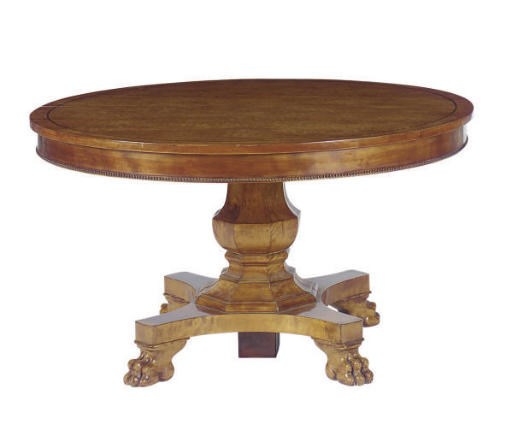 A STAINED-WOOD PAW-FOOT EXTENDING DINING TABLE,