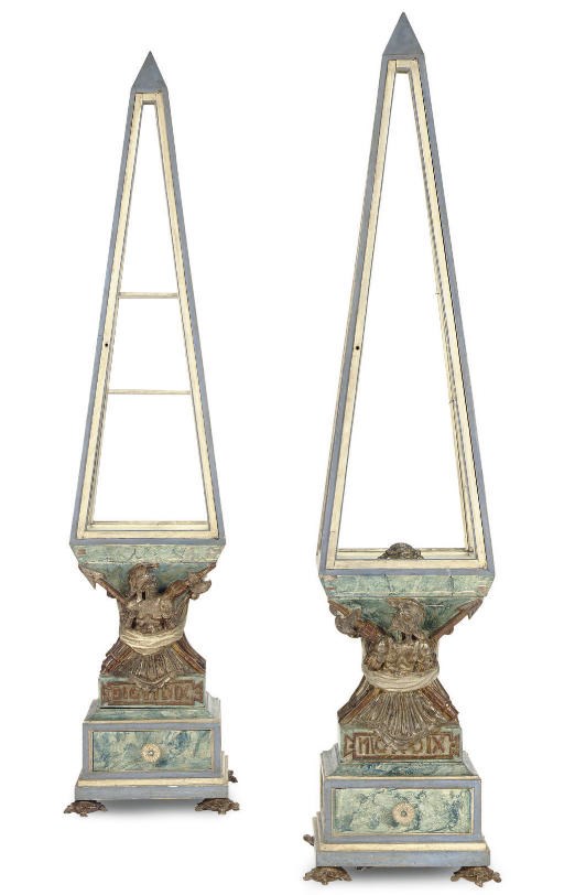 A PAIR OF ITALIAN PAINT-DECORATED AND PARCEL-GILT CURIO CABINETS,