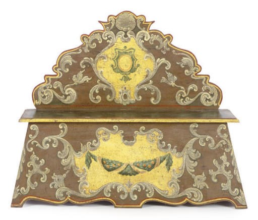 A POLYCHROME-PAINTED HALL BENCH-CUPBOARD,