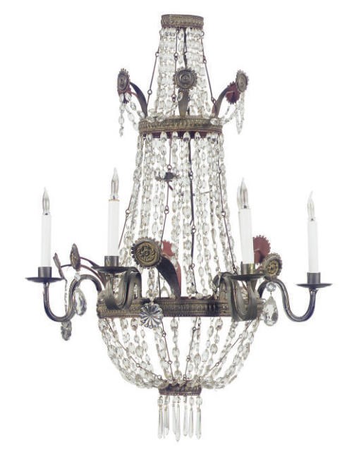 A CONTINENTAL GILT-METAL AND CUT-GLASS SIX-LIGHT CHANDELIER,