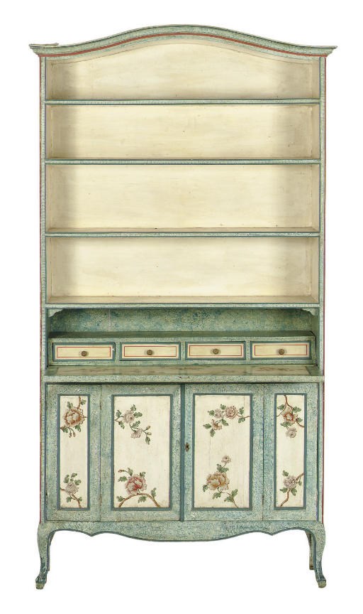 AN ITALIAN POLYCHROME-PAINTED SECRETAIRE BOOKCASE,