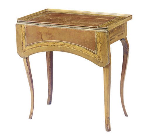 A CONTINENTAL INLAID FRUITWOOD WRITING TABLE,