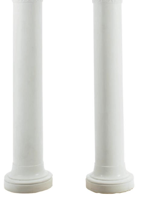 A PAIR OF WHITE-PAINTED RELIEF-MOLDED PEDESTALS,