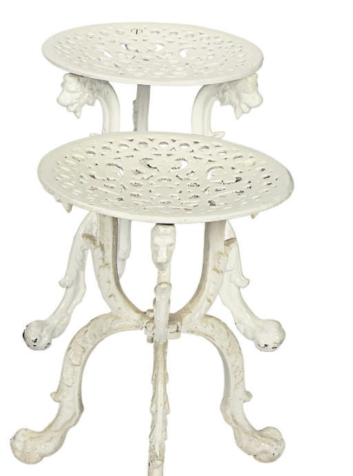 A SET OF FIVE CAST IRON GARDEN STOOLS,