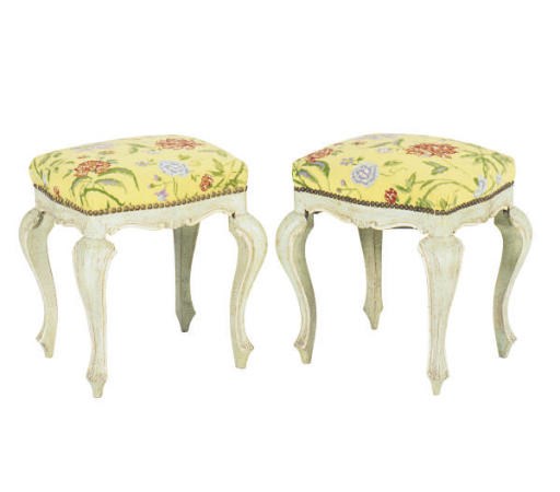 A PAIR OF PAINT-DECORATED STOOLS,