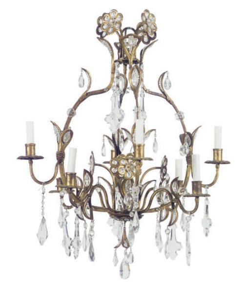 A GILT-METAL AND CUT-GLASS EIGHT-LIGHT CHANDELIER,