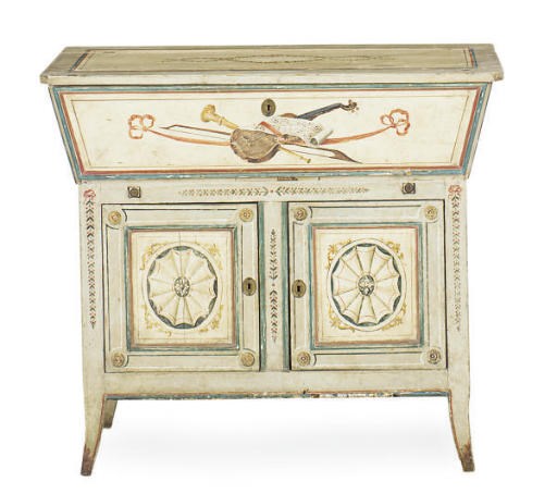 A POLYCHROME-PAINTED FALL-FRONT WRITING DESK,
