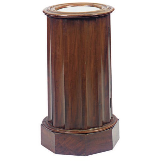 A VICTORIAN WALNUT AND MARBLE TOP POT CUPBOARD,
