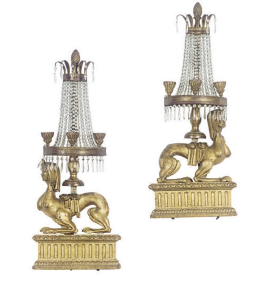 A PAIR OF CONTINENTAL GILTWOOD THREE-LIGHT WALL-LIGHTS,