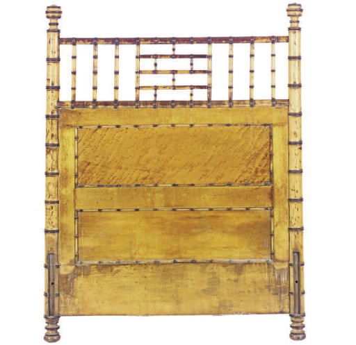 A PAIR OF VICTORIAN SATIN BIRCH FAUX BAMBOO HEADBOARDS,