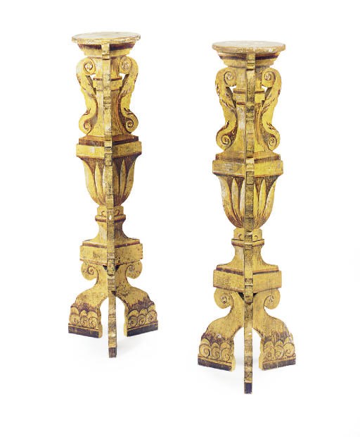 A PAIR OF ITALIAN PAINT-DECORATED STANDS,