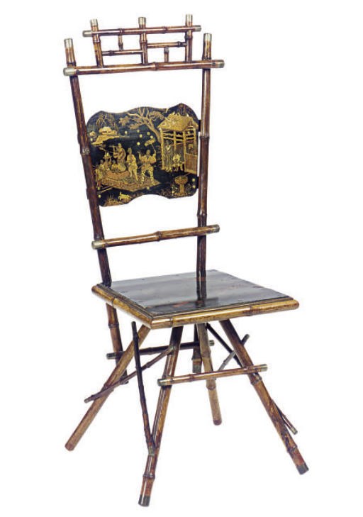 A CHINESE EXPORT BAMBOO AND LACQUER CHAIR,