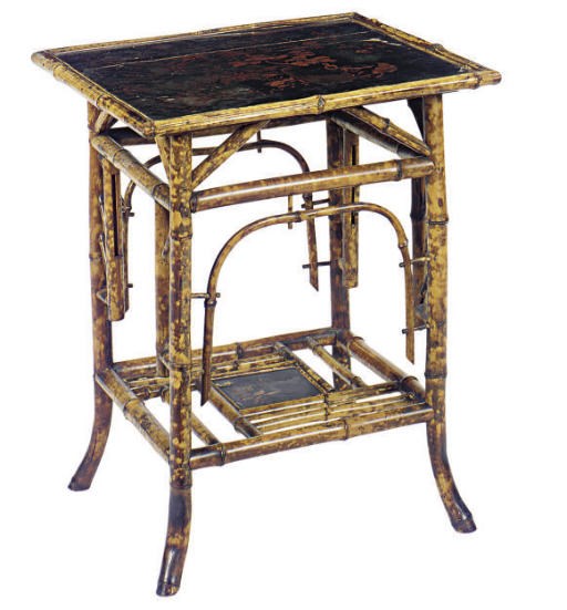 A CHINESE EXPORT BAMBOO, BLACK AND SCARLET LACQUER SIDE TABLE,