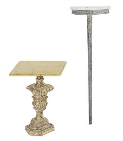 A PAINT-DECORATED FAUX-MARBLE SIDE TABLE,