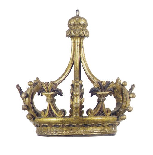 AN ITALIAN GILTWOOD AND DECORATED CORONA,