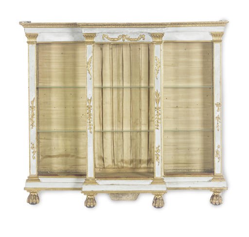 AN ITALIAN GREY-PAINTED AND PARCEL-GILT TABLE CABINET,
