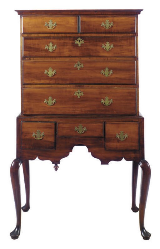 AN AMERICAN CHERRYWOOD FLAT-TOP HIGH-CHEST OF DRAWERS,