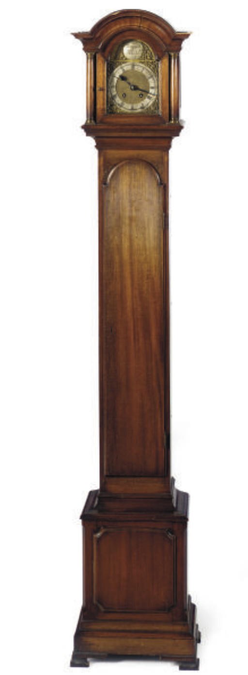 AN ENGLISH MINIATURE MAHOGANY TALL-CASE CLOCK,
