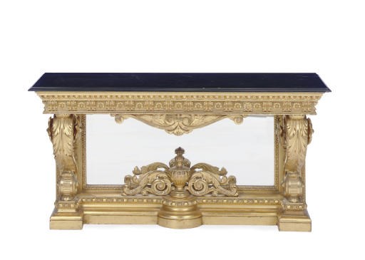 A SWEDISH GILTWOOD AND COMPOSITION MIRRORED AND MARBLE-TOP SIDE TABLE,
