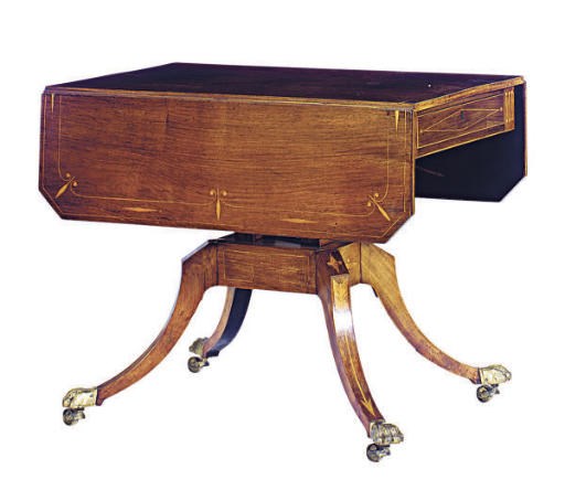 A REGENCY INLAID ROSEWOOD PEDESTAL SOFA TABLE**