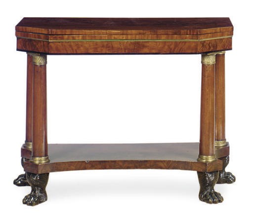 AN AMERICAN CLASSICAL GILT-METAL MOUNTED MAHOGANY CARD TABLE,