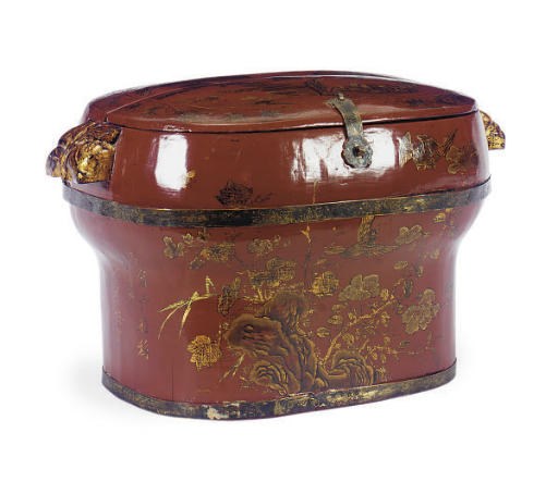 A RED AND GILT-LACQUERED BOX,