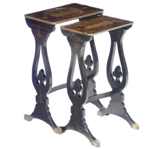 A NEST OF TWO CHINESE BLACK LACQUER QUARTETTO TABLES,