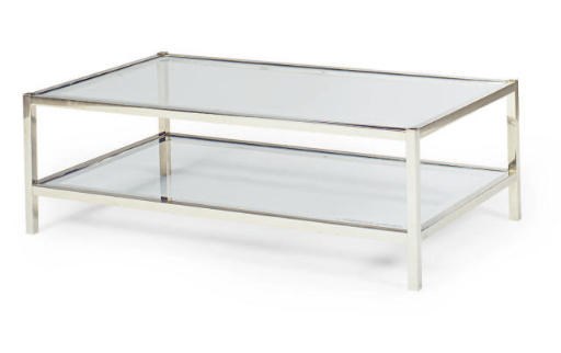 A PART-FROSTED GLASS AND METAL COFFEE TABLE,