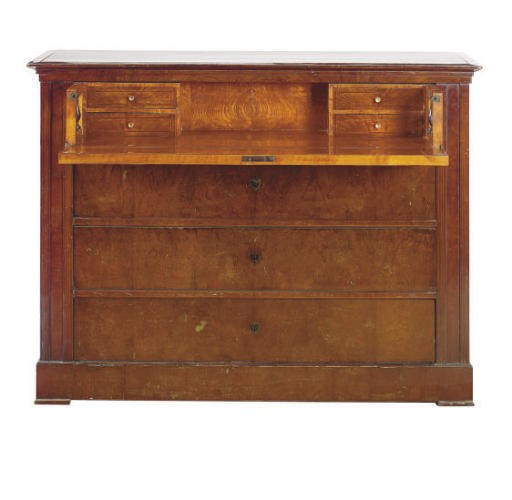 A BIEDERMEIER WALNUT SECRETAIRE-COMMODE,
