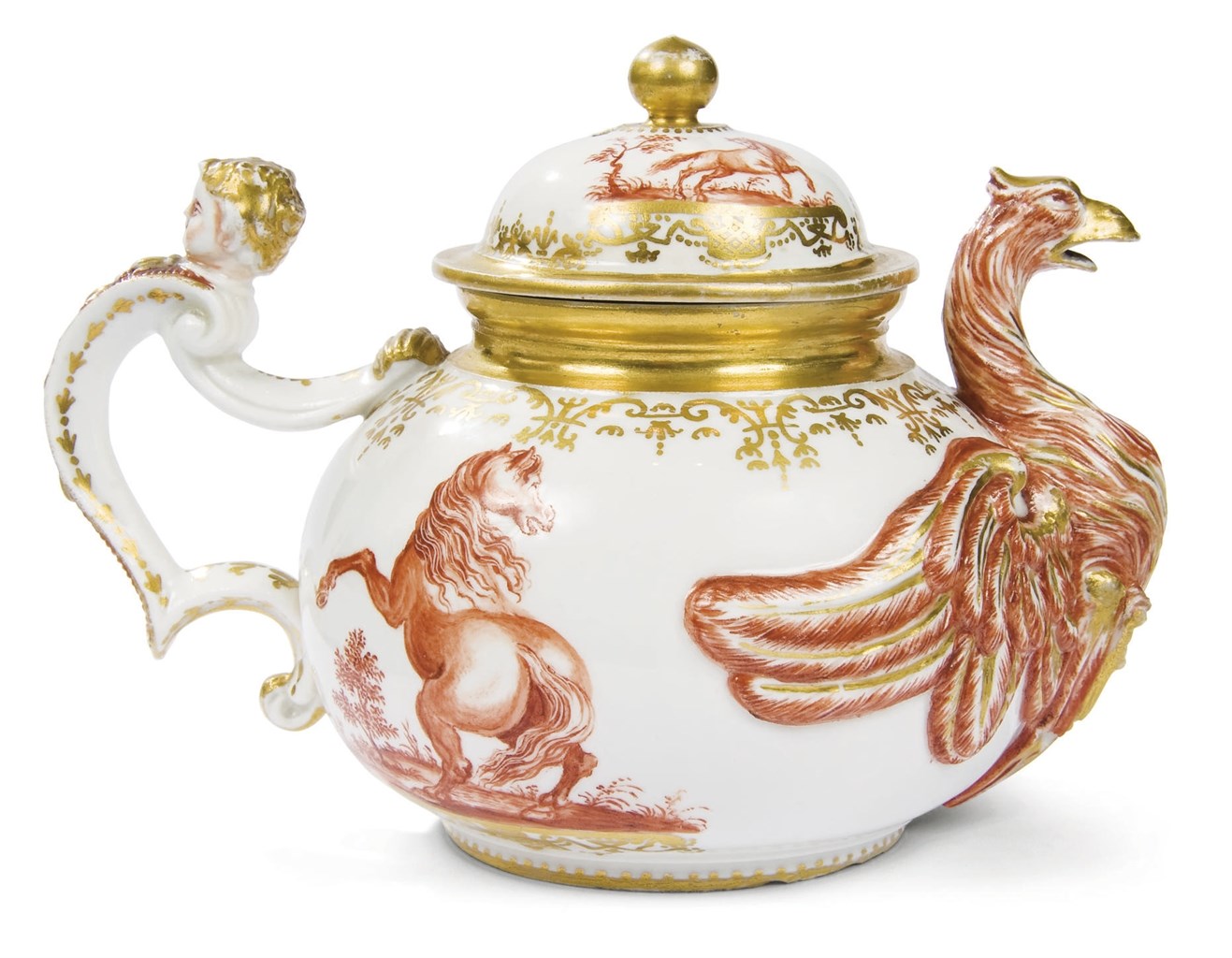 THEIERE ET SON COUVERCLE EN PORCELAINE DE BOTTGER DU DEBUT DU XVIIIEME SIECLE