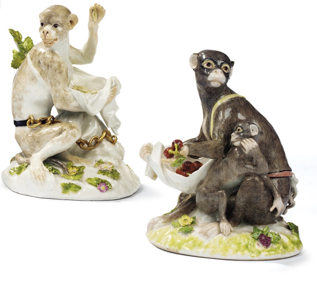 DEUX GROUPES ZOOMORPHES EN PORCELAINE DE MEISSEN DU XVIIIEME SIECLE