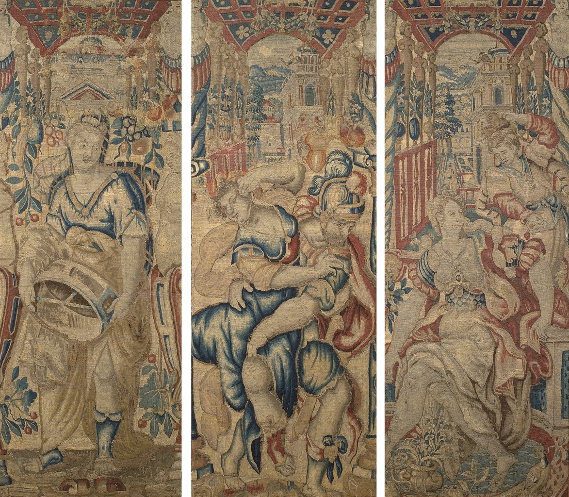 TROIS PANNEAUX DE TAPISSERIE FLAMANDE DU XVIIEME SIECLE