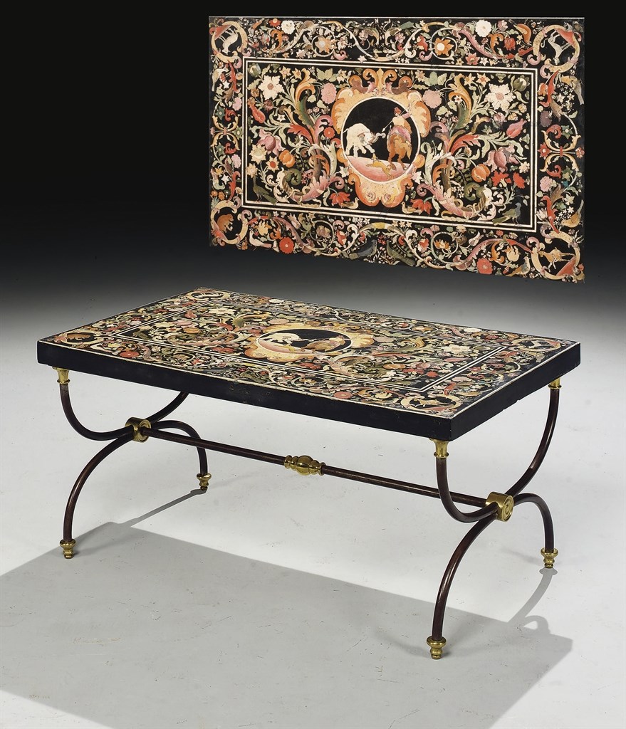 PLATEAU EN SCAGLIOLE D'EPOQUE ROCOCO, TRAVAIL ITALIEN