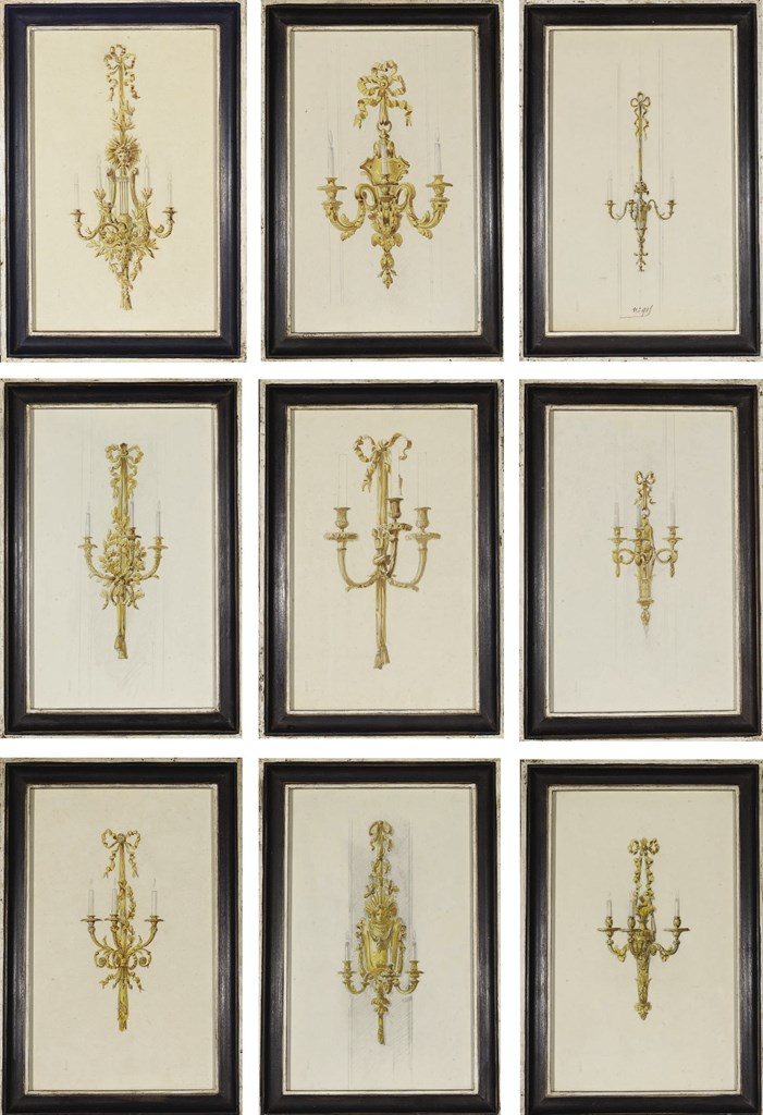 SUITE DE DOUZE PROJETS DE LUSTRES ET APPLIQUES