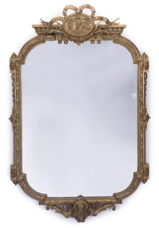 A VICTORIAN GILTWOOD AND COMPOSITION MIRROR