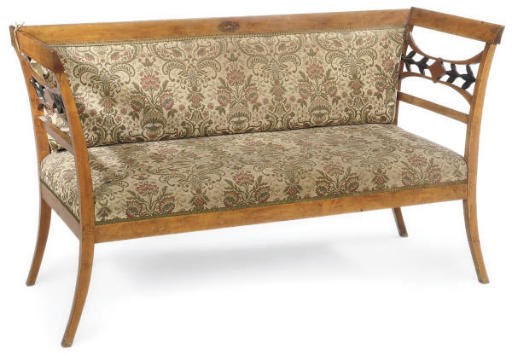 AN AUSTRIAN BIRCH AND EBONISED SETTEE