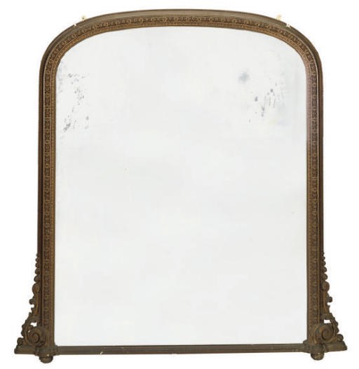A LATE VICTORIAN GILT COMPOSITION OVERMANTEL MIRROR
