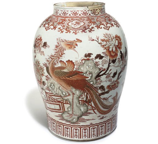A large Chinese iron-red and gilt baluster jar