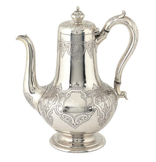 A VICTORIAN SILVER COFFEE POT,