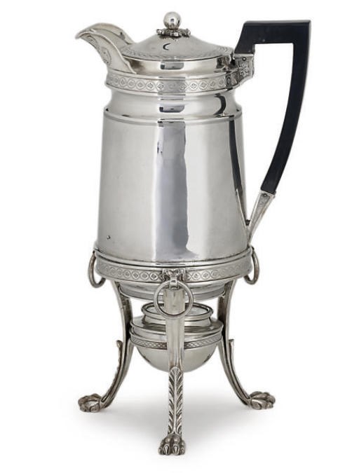 A GEORGE III COFFEE OR HOT WATER BIGGIN & SPIRIT STAND,