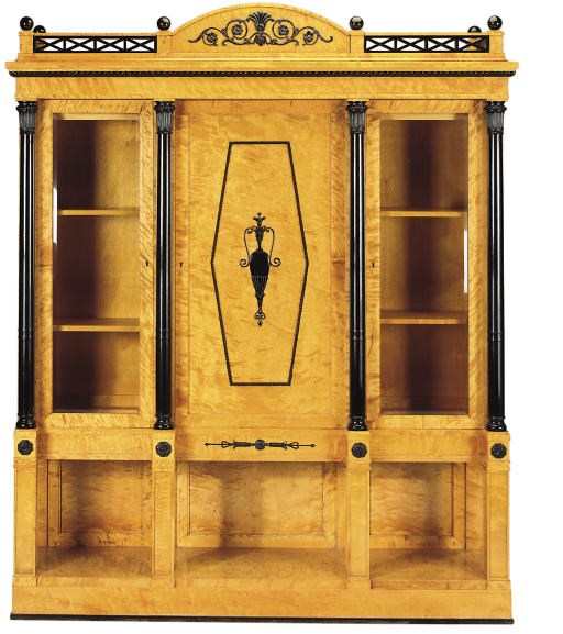 A SATIN BIRCH AND EBONISED DISPLAY CABINET