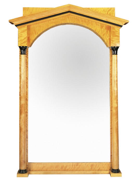 A SATINWOOD AND EBONISED PIER MIRROR