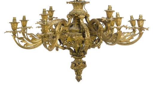 A GILT-BRONZE TWELVE-LIGHT CHANDELIER